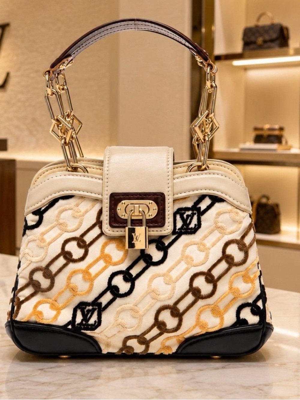 LOUIS VUITTON Monogram Charm Linda Hand Bag Ivory